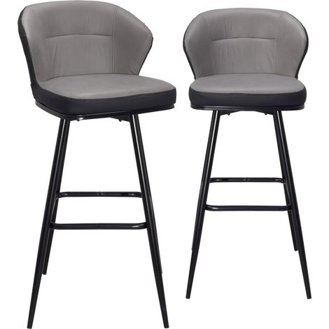 Chaise de bar pivotante rembourrée Dana, tissu technique, hauteur d'assise 72 cm, lot de 2, Dana (gris-noir) (1/5)