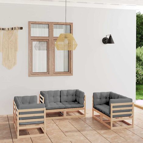 Salon de jardin 6 pcs Ensemble Table et Chaise de Jardin - avec coussins Bois de pin massif BV881808 - BonneVie (1/5)
