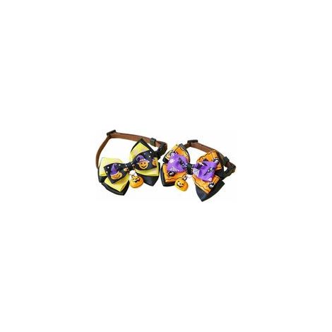 Lot de 2 colliers Halloween pour chat avec cloche citrouille et nœud papillon, taille S – (1/5)