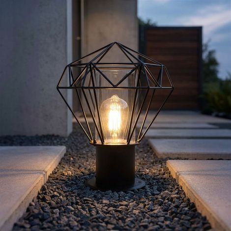 Lampada da terra per esterni con piedistallo da giardino nera Lampada da terra per esterni in acciaio inossidabile, paralume reticolare design industriale, 1x E27, H 31,5 cm (1/5)