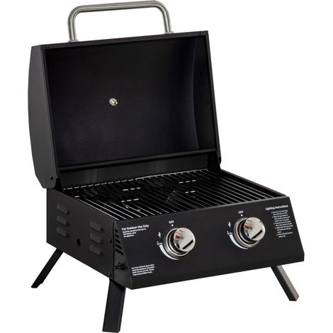 Barbecue gaz de Table transportable Pieds Pliables - 2 brûleurs 5 KW - Barbecue gaz de Camping - Grille de (1/5)