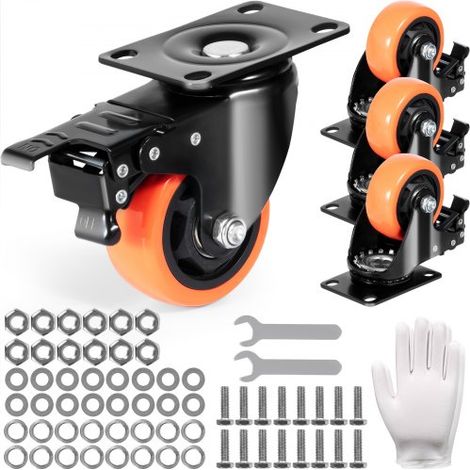 Möbelrollen 4er-Set Lenkrollen PVC φ76,2mm Laufrollen 454kg Tragfähigkeit Transportrollen mit A/B-Bremsen Kastenrollen 360° Drehbar Schwerlastrollen für Häusern Büros Studios Fabriken (1/5)