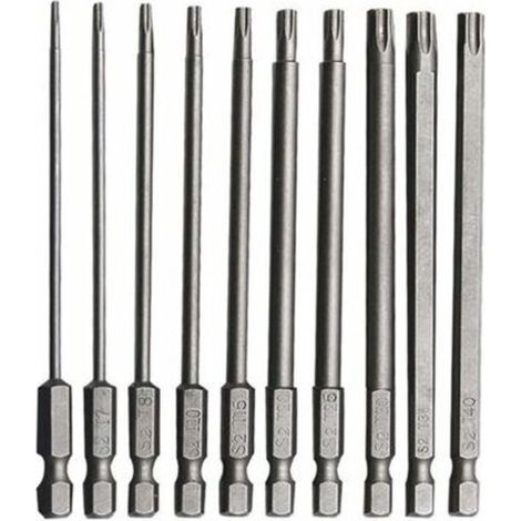 10 PCS Embout Torx Long en Acier Allié au Chrome Vanadium 75mm Embout Visseuse Long Antirouille Jeu pour Tournevis Perceuse Electrique Machines Entretien (1/5)