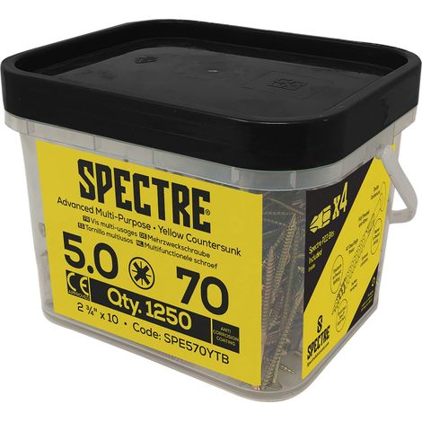 ForgeFix Spectre PZ Compatible Wood Screw CSK ZYP 5.0 x 70mm Mega Tub 1250 FORSPE570YM