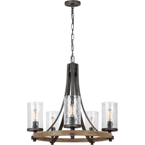 Lampadario Industrial Angelo Acciaio Anticato Metallo Vetro Grigio 5 Luci E27 (1/5)