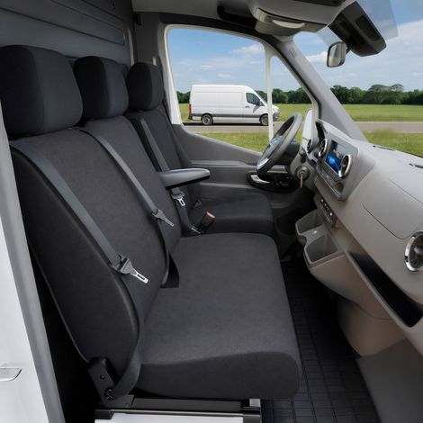 Opel Movano B, Renault Master 3, Nissan NV400 kompatibler Sitzbezug Stoff, passgenau für Einzelsitz vorne (Ausnehmung Armlehne) + Doppelsitz vorne, robuste Sitzbezüge Transporter/Van anthrazit (1/5)
