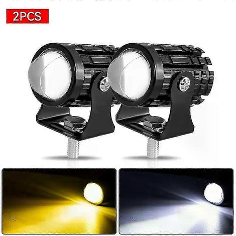 2 phares LED pour moto, 12 V, haute luminosité, projecteurs auxiliaires LED (2 pièces jaunes sans interrupteur) (1/5)