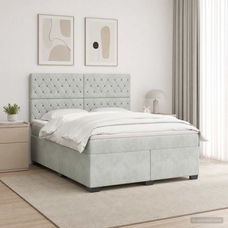 vidaXL Lit boxspring avec matelas Gris clair 180 x 200 cm Velours (1/5)