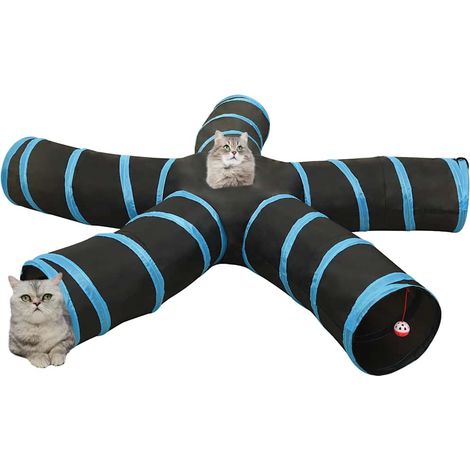 Maison Exclusive - Katzentunnel 5-Wege Schwarz und Blau 25 cm Pol (1/5)