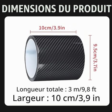 Film de Bord de Porte de Voiture Noir Autocollant Anti-Rayures, Pare-Chocs, Ruban de Protection, Bande de Fibre de Carbone (10CM3M) (1/4)