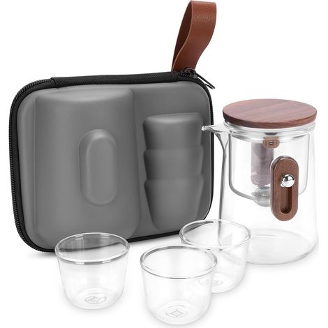 Théière de voyage en verre borosilicate avec filtre amovible, 3 tasses, sac de rangement, 330 ml (1/5)