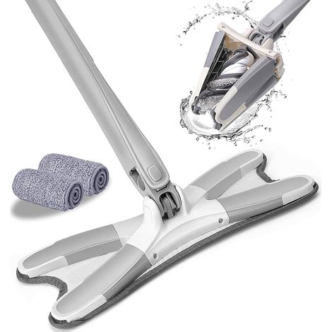 Balai à plat avec essoreur intégré au balai, Vadrouille de sol en microfibre de type X avec tête rotative à 360 ° pour outil de nettoyage domestique pour carreaux de bois