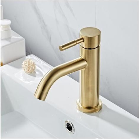 Robinet de lavabo en acier inoxydable et érable, robinet de salle de bain en or brossé, eau chaude et froide, Court G1/2 (1/4)