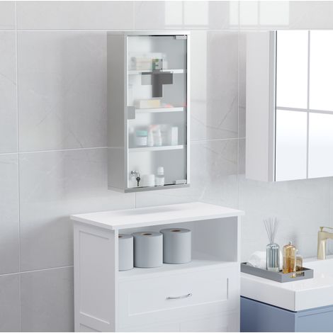 Armoire à pharmacie 30x12x60 cm argent en acier inoxydable avec porte verrouillable (1/5)