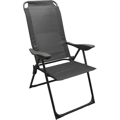 Metall Garten Klappstuhl grau mit 5-fach verstellbarer Rückenlehne - 108 x 62 cm - Campingstuhl mit Textil Gewebe bis 110 kg belastbar