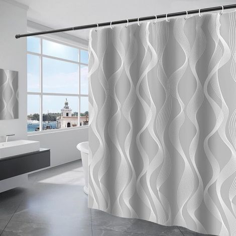 Waterproof Shower Curtain, Machine Washable Polyester Fabric, Bathroom Bathtub Curtain with 12 Hooks, 240 x 200 cm