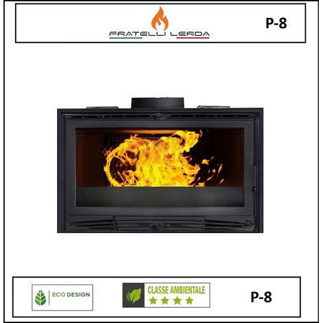 Fratelli Lerda – Insert cheminée à bois 80 cm – Puissance 9,1 kW – Rendement 81,1 % – Système de post-combustion – Verre céramique 800 °C