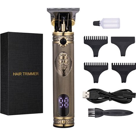 Professional beard trimmer, contour shaver, LCD display, fast charging, suitable for children and families in hair salons, bronze medal