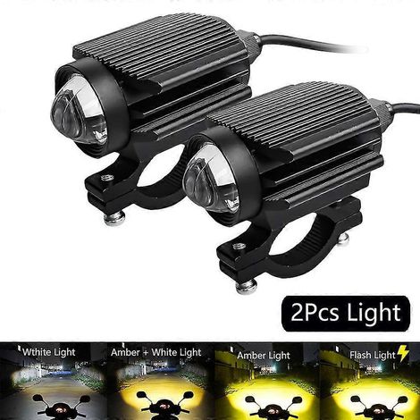 Feux additionnels LED 12-80 V pour phares de moto, projecteurs auxiliaires, feux antibrouillard électriques bicolores pour moto - 2 lampes (1/4)