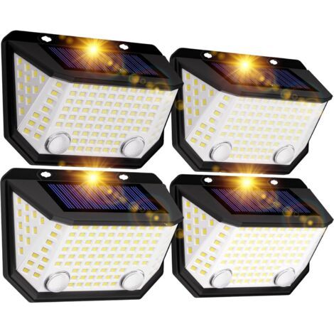 Lampes de Clôture Solaires à Double Capteur, 6500K Lumières Solaires Étanches avec Angle d'Éclairage de 300° pour le Jardin, Lot de 4 Lumières Solaires Murales Extérieures pour la Maison (1/5)