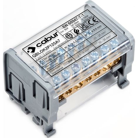 Morsettiera Bipolare Qblok2P125A7 – 125A A 7 Fori ( Cabur Cod. Qblok2124 )