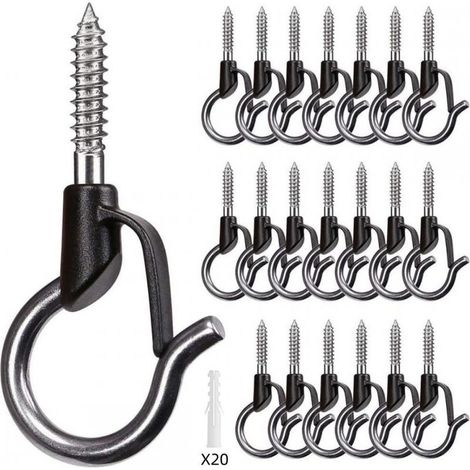 Lot de 20pcs 5.3cmNoir Crochet à Visser pour Lumière de Noël, Plantes Suspendues Dans le Jardin, Fil de Fer, Tasses, Ustensiles de Cuisine avec Boucle de Sécurité (1/5)