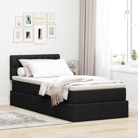 Cama con almacenamiento y colchón Negro 100 x 200 cm