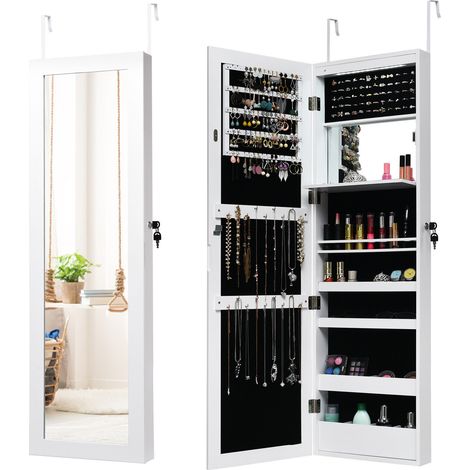 Wall/Door Mounted Jewelry Armoire Organizer Full-length Mirror Storage Cabinet (1/5)
