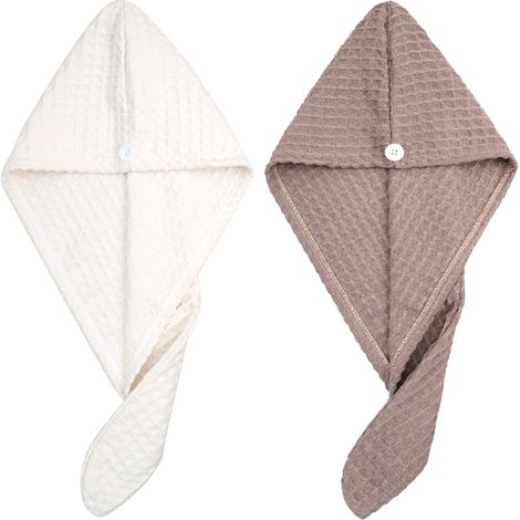Lot de 2 Serviettes turban en microfibre, séchage rapide, ultra-absorbante, légère, pour cheveux longs (1/5)