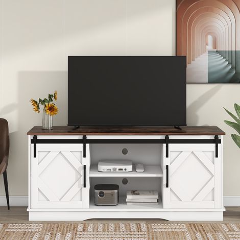 meuble tv 150 cm 2 portes coulissantes blanc brun OKMYHOME (1/5)