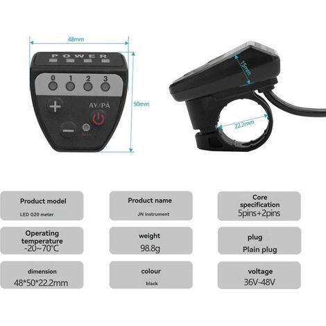 Pannello di controllo computerizzato a LED G20 per bici elettriche da 36V/48V, connettore impermeabile a 5 pin.