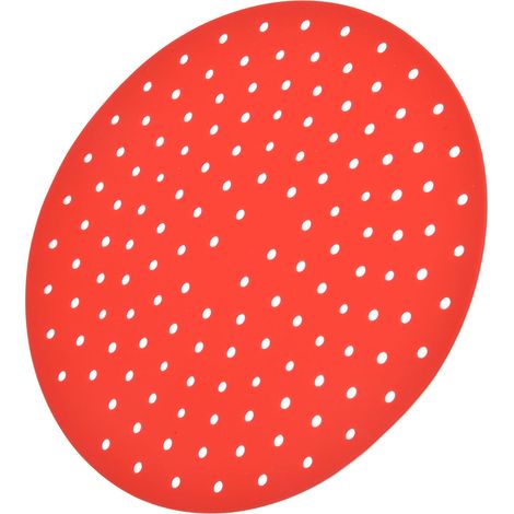 Tapis de cuisson rond antidérapant de 20 cm en silicone antiadhésif pour friteuse, idéal pour la cuisine (rouge). (1/5)