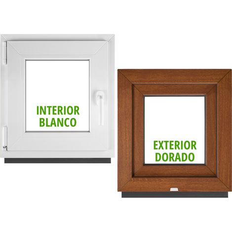 Ventana PVC BauPlaza 100 x 100 cm (Ancho x Alto) Oscilobatiente Apertura Izquierda – Roble Dorado Exterior / Blanco Interior – Doble Acristalamiento (1/5)