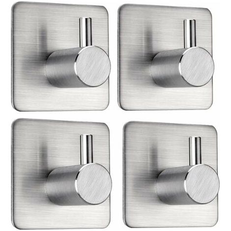 Gancho para toallas, perchero de pared, 4 ganchos para albornoz de acero inoxidable (hasta 8 kg), para baño y cocina