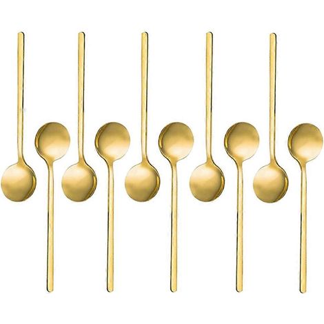 Cuillères à expresso en acier inoxydable (lot de 10) pour café, sucre, dessert, gâteau, glace, soupe, antipasto (doré) (1/4)