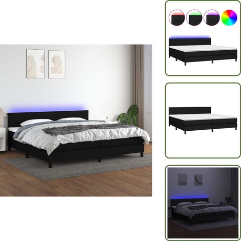 Sommier à lattes de lit et matelas et LED Noir 200x200 cm Tissu - Sommier Tapissier - Lit Avec Led - Matelas À Ressorts Ensachés - Têted Lit Ajustable - Éclairage Led (1/5)