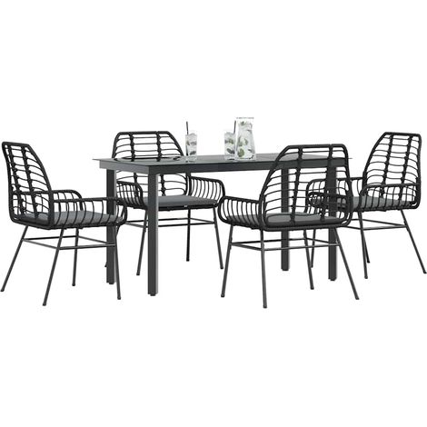Ensemble à manger de jardin et coussins 5 pcs-Salon de jardin-Ensemble repas d'extérieur noir rotin verre 546932 (1/5)
