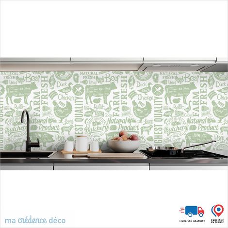 Crédence : Boucherie et graphisme - Couleur Vert blanc - Alu composite - 60 - 120 (1/3)