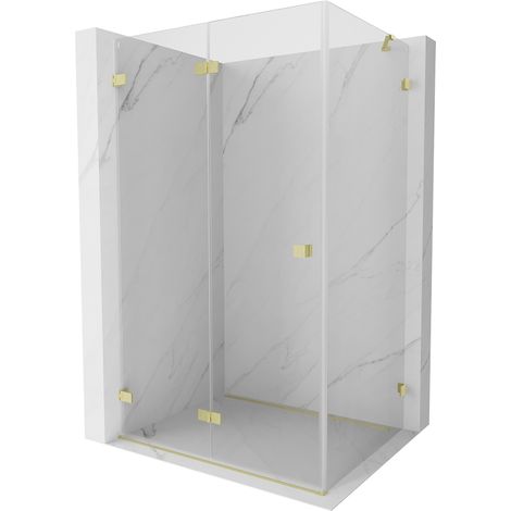 Mexen Lunar-F faltbare Duschkabine links 90 x 80 cm, transparent, gebürstetes Gold - 836-090-080-55-00-L