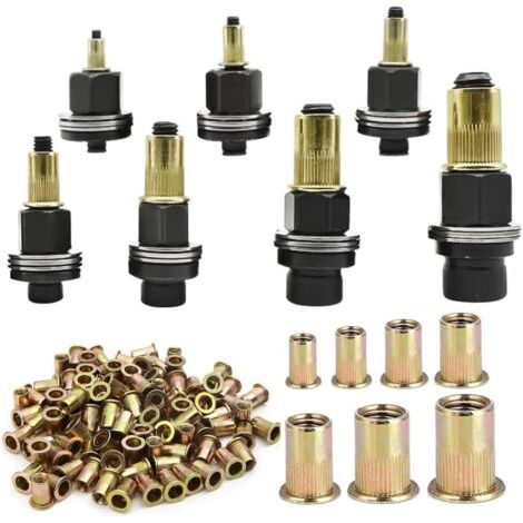 7 Pièces Écrous à tête de Rivet à Main, Riveteuse Pneumatique Kit de mandrin, Ensemble de Têtes de Rivetage Manuel, pour Rivets M3 M4 M5 M6 M8 M10 M12 (1/5)