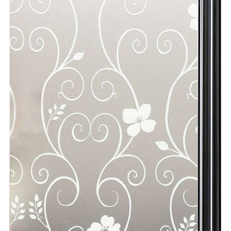 Privacy Window Film, Self-Adhesive Window Film, Privacy Film, Electrostatic Window Film, Opaque Window Film, Decorative Window Film, UV Resistant, 44.3 x 200 cm, White Floral Pattern (1/4)