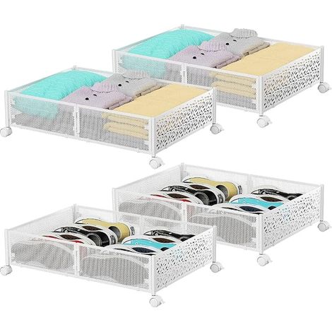 Boîtes de Rangement sous le Lit avec Roulettes Métal Blanc