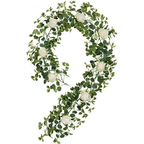 Neue künstliche Rosen- und Blättergirlande, Tischdekoration im europäischen und amerikanischen Stil für Hochzeiten, künstliche Rose mit münzgroßen Blättern – 1,85 cm (1/2)