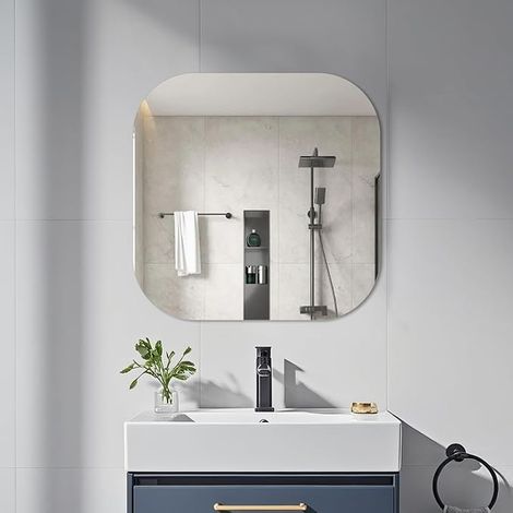 Frameless Wall Mirror 40 x 40 cm HD Square Bathroom Mirror 5 mm Thick Safety Glass with Polished Edges Mirror Tiles for Bathroom Cloakroom and Fitness (1/5)