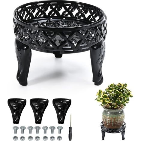 Support Plantes Interieur, Support Plante, Etagere Plantes Interieur, Porte Plante, Support Rehausseur 9cm Metal Noir Stable pour Pot de Fleurs Salon Balcon Jardin Montage Simple (1/5)