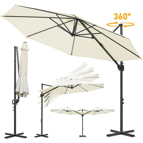 Randaco Parasol déporté 300 cm beige, rotation 360°, inclinable 0–60°, toile polyester 200 g/m² UV50+, mât aluminium