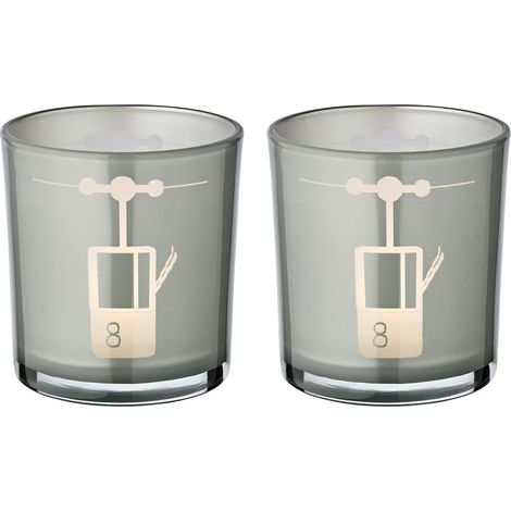 Lot de 2 photophores pour bougie chauffe-plat en verre gris motif remonte-pente H8 x Ø7,5 cm - PANGIVO (1/5)