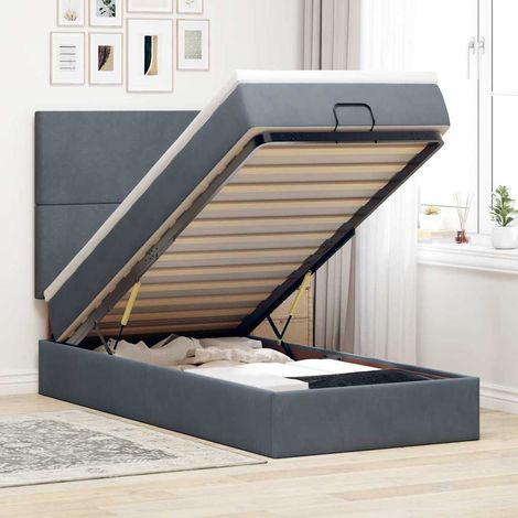 Ottoman-Bett mit Matratzen Dunkelgrau 100x200 cm Samt