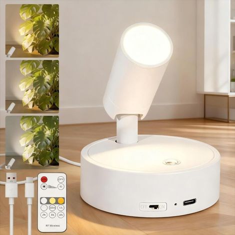 Spot LED Sans Fil Rechargeable Blanc 4000mAh - Applique Murale Interieur avec Télécommande Touche Tactile - Minuterie Intégrée pour Plantes, Armoires, Chambre, Salon, 1 Pièce (1/5)