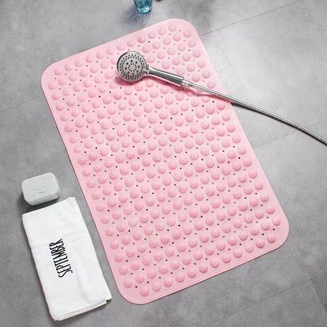 Rutschfeste PVC-Badematte mit Saugnapf und Abflussloch, geeignet für ältere Menschen und Schwangere (rosa, 48 x 48 cm). (1/5)